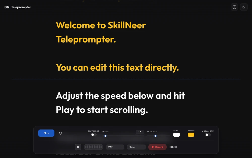 SkillNeer Teleprompter - User Interface