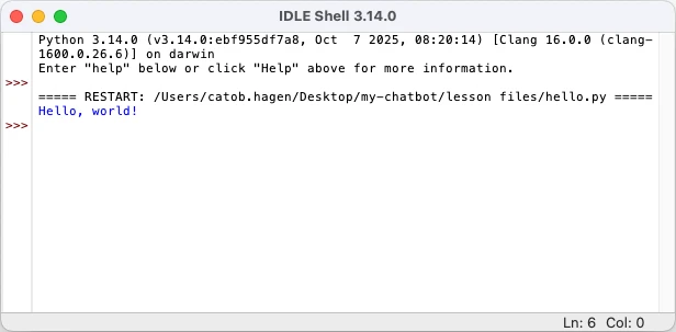 IDLE shell window showing output - 